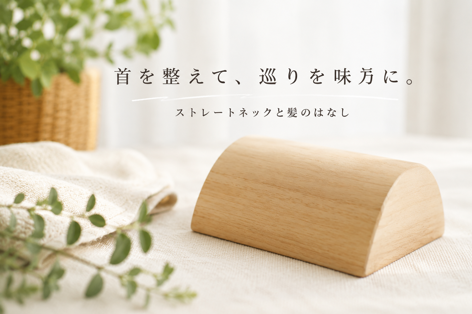 木枕（柿茶本舗・西式甲田療法）。首を整えて巡りを味方に、ストレートネックと髪のはなし